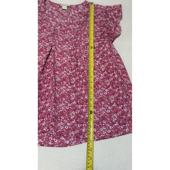 Cynthia Rowley 2X Pink Floral Print Button Front V Neck Short Sleeve Top Blouse - Picture 2 of 6